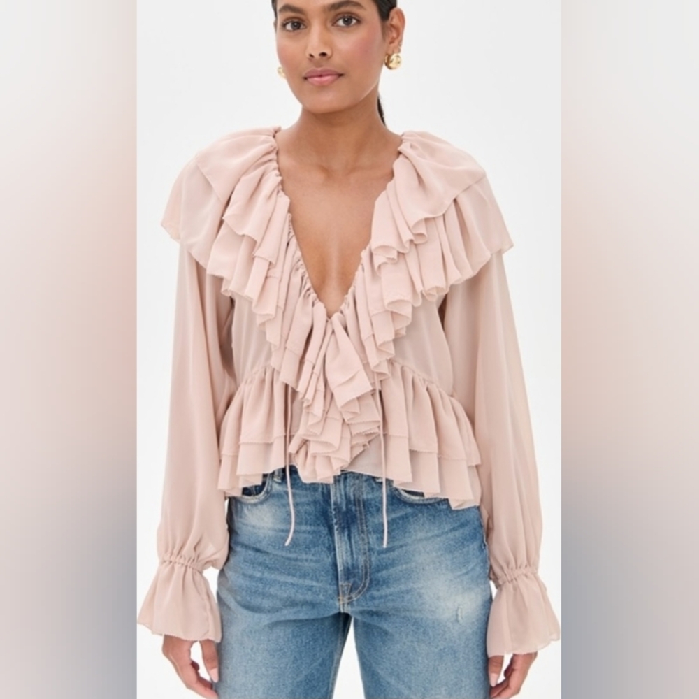 Torn By Ronny Kobo Blush Rhea Soraya Ruffle Blouse Size Medium NEW NWT